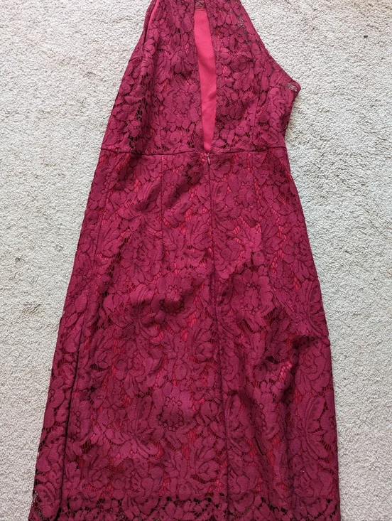 Women's Lace Halter Midi Dress in Burgundy - Picture 2 of 5